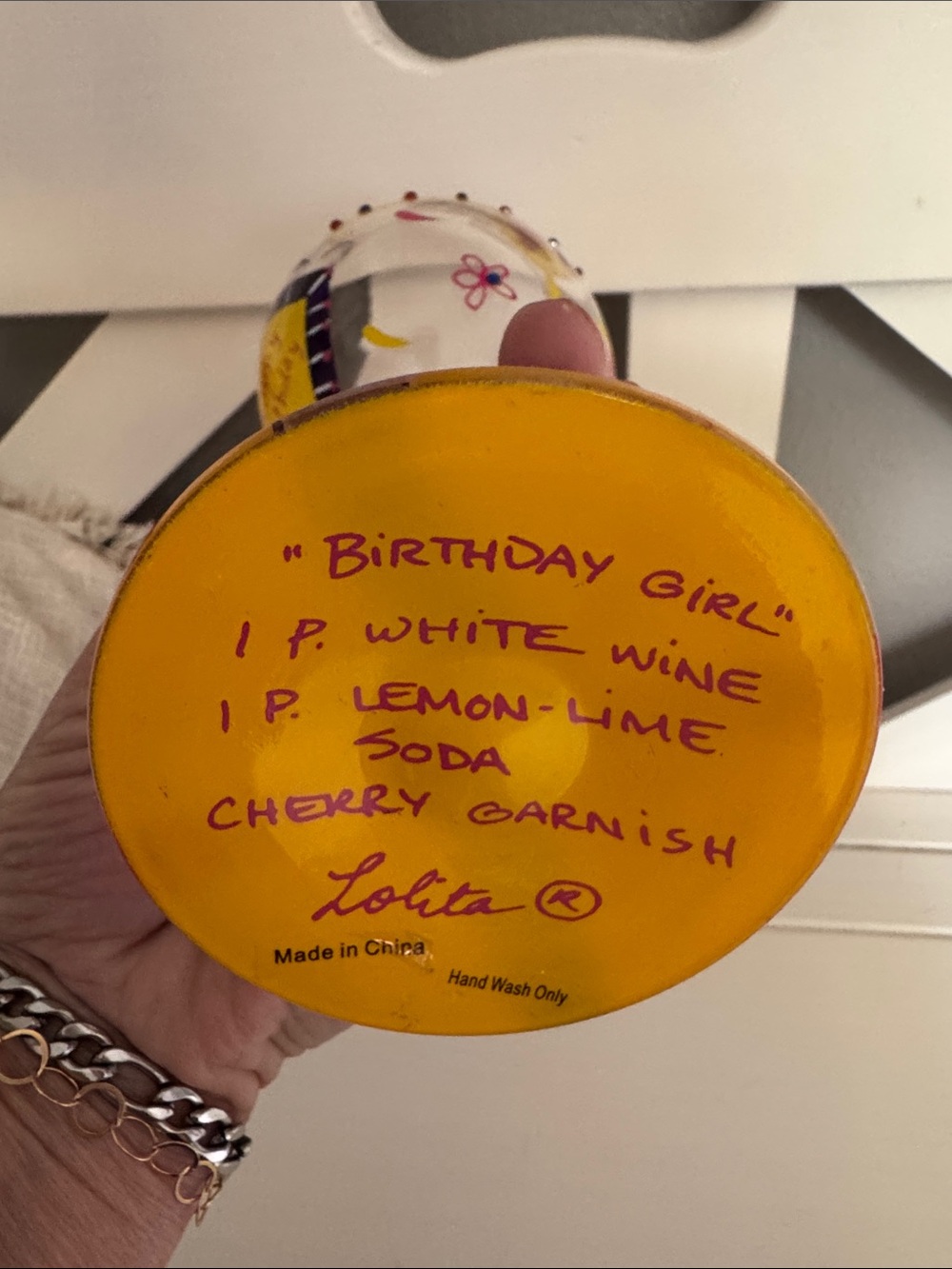 Lolita Hand-Painted 'Birthday Girl' Wine Glass - Pink, Purple & Yellow - Picture 6 of 6